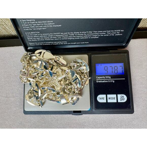 Moissanite Anchor Pendant, 24" 12mm GG Link Silver Chain - Picture 4 of 9